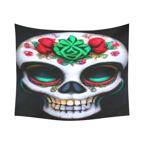 ornate skull Cotton Linen Wall Tapestry 60"x 51"