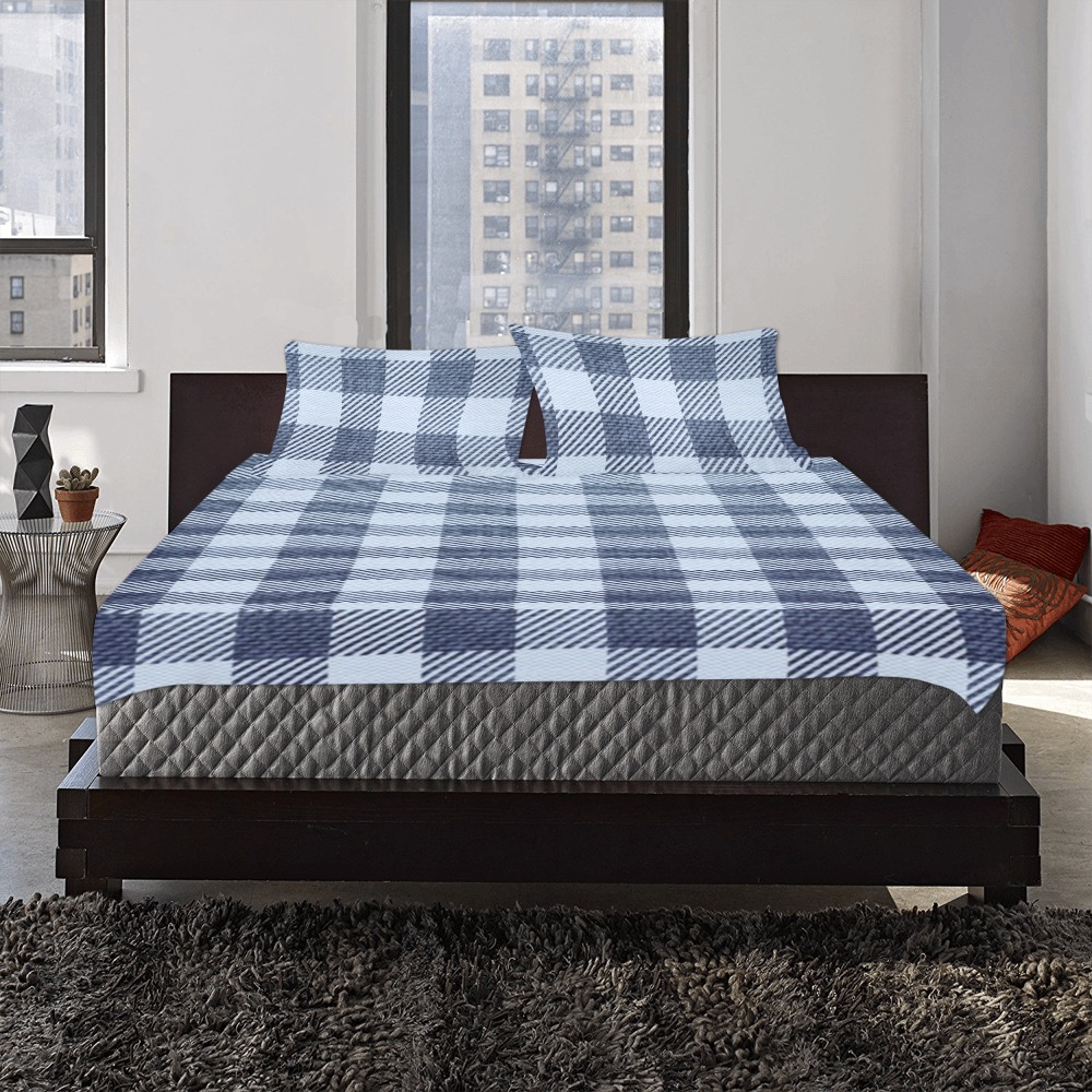 Pastel Blue Plaid 3-Piece Bedding Set