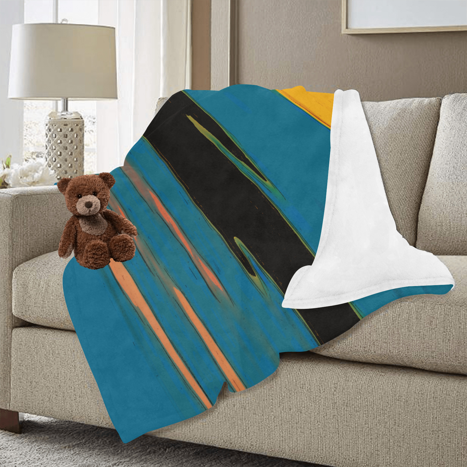Black Turquoise And Orange Go! Abstract Art Ultra-Soft Micro Fleece Blanket 60"x80" (Thick)