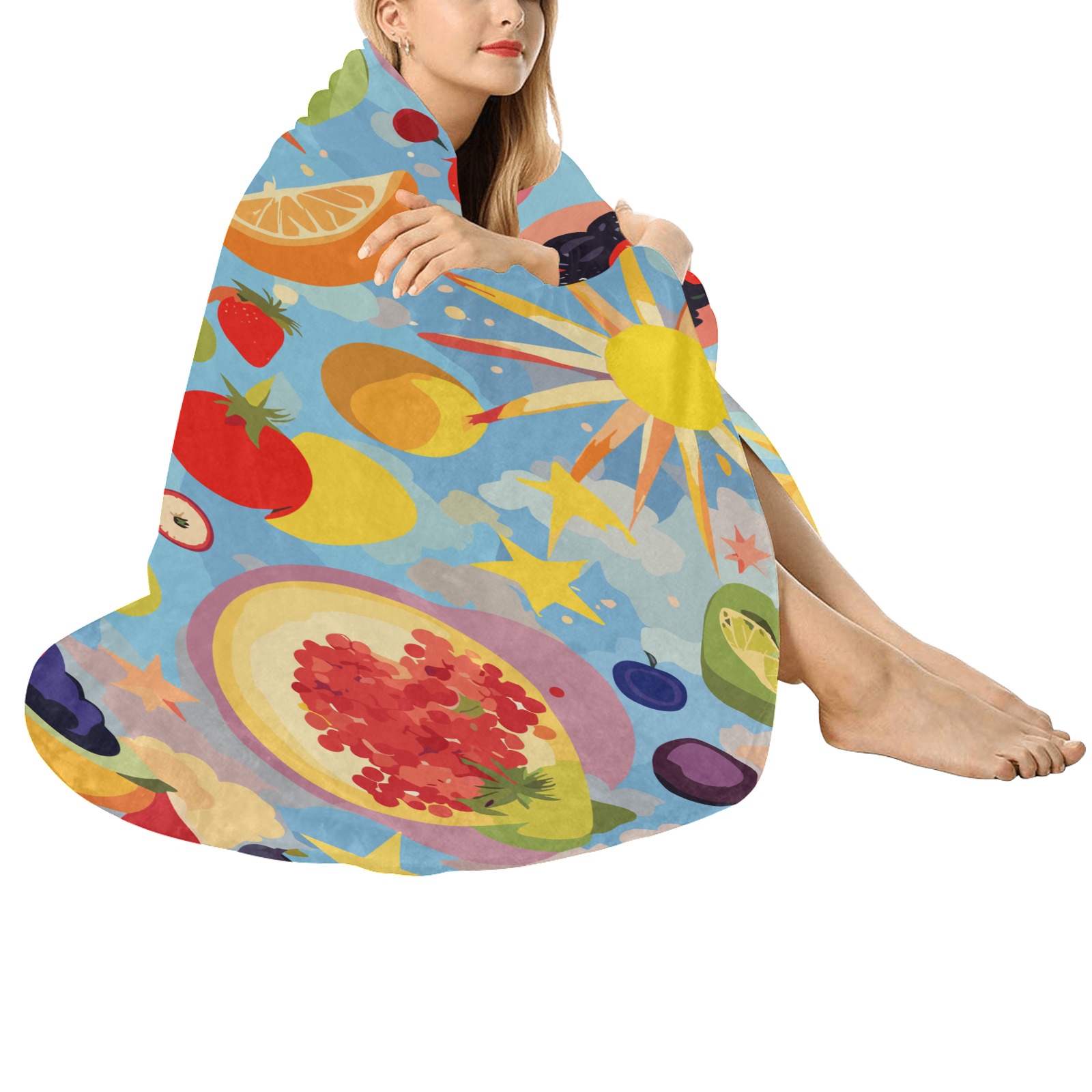 Fantasy fruits, shining suns and stars funny art. Circular Ultra-Soft Micro Fleece Blanket 60"