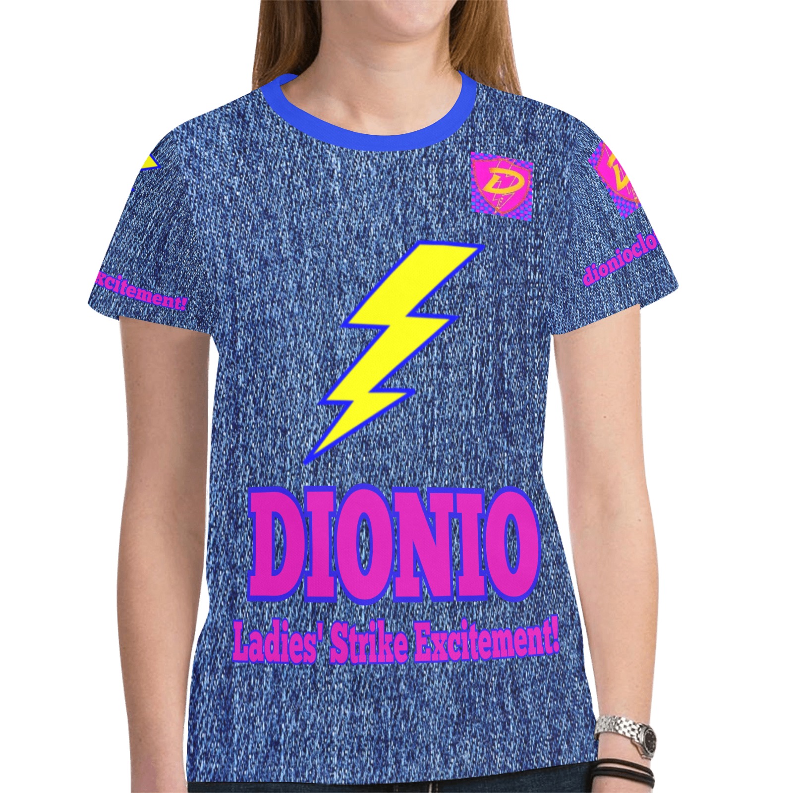 DIONIO Clothing - Ladies Strike Excitement Lightning Bolt Jean T-shirt New All Over Print T-shirt for Women (Model T45)