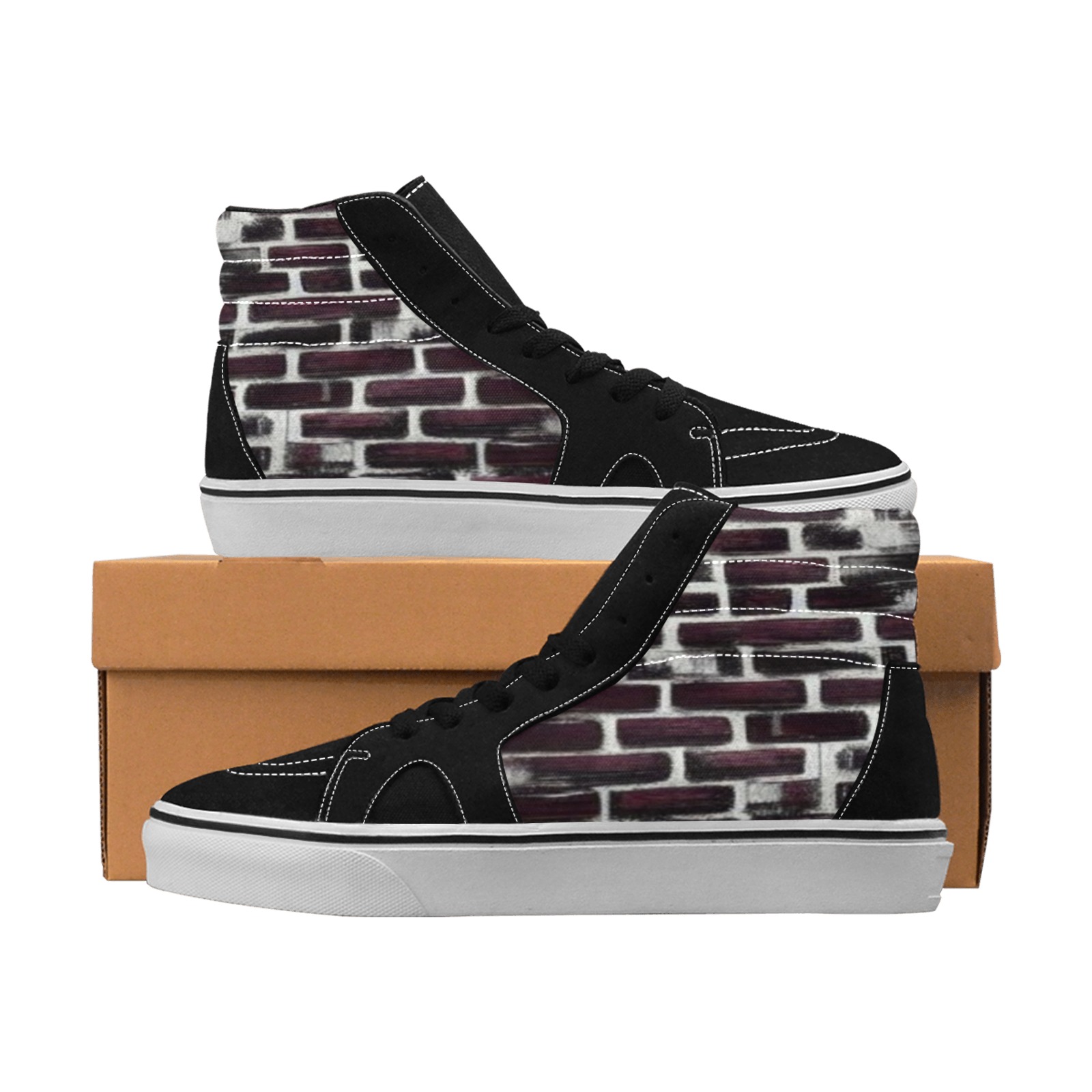 burgundy bricks Men's High Top Skateboarding Shoes (Model E001-1)