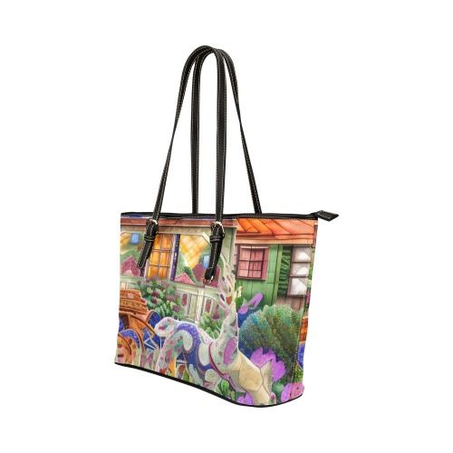 Boho Aesthetic Simulated Quilt Artwork Leather Tote Bag/Large (Model 1651)