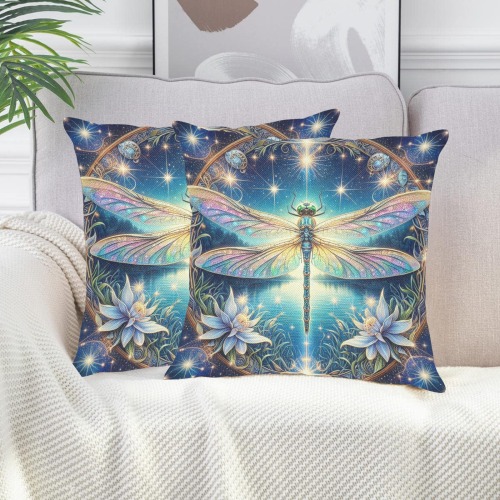 Dragonfly Sparkle Linen Zippered Pillowcase 18"x18"(Two Sides&Pack of 2)