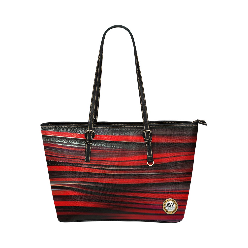 red and black wave's #2 Leather Tote Bag/Large (Model 1651)