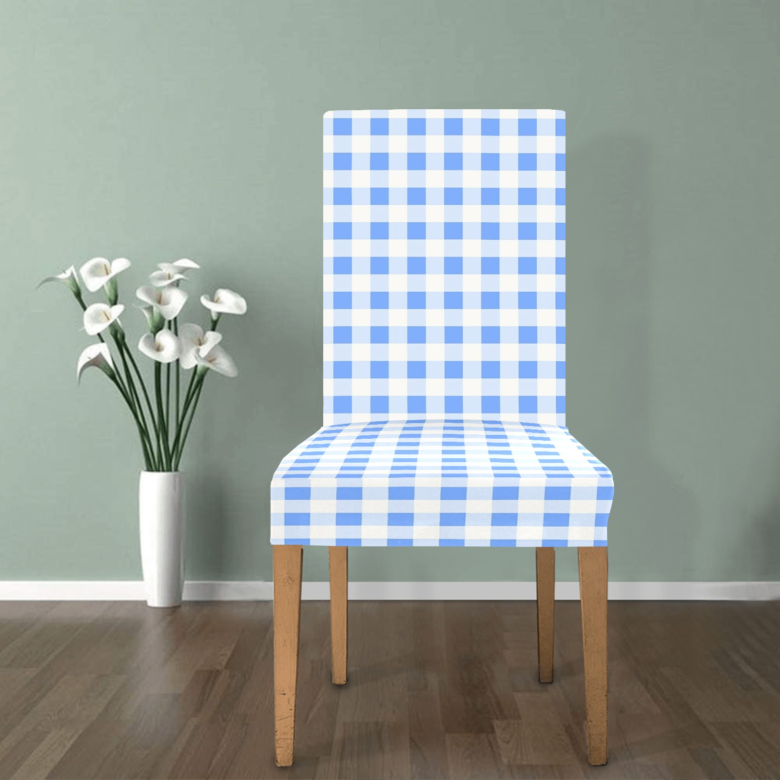 Sky Blue Gingham Removable Dining Chair Cover