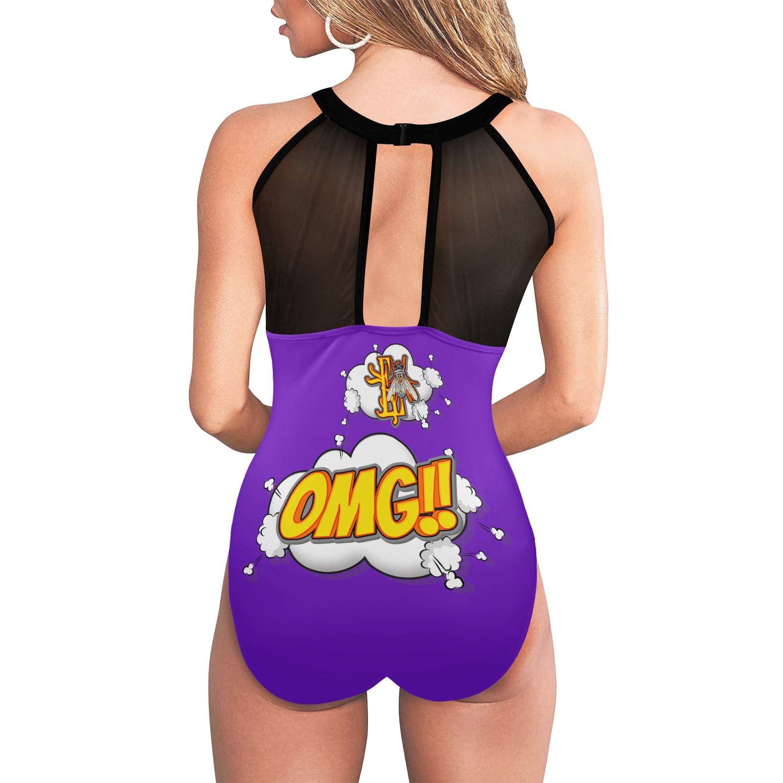 OMG!! Collectable Fly Women's High Neck Plunge Mesh Ruched Swimsuit (S43)