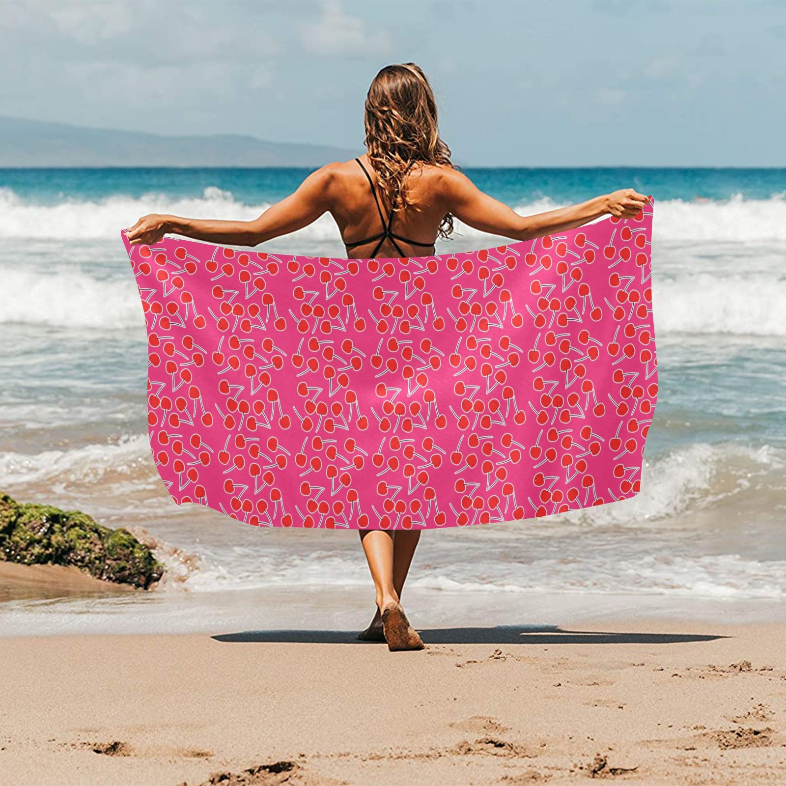 Fiery Cherry Beach Towel 30"x 60"