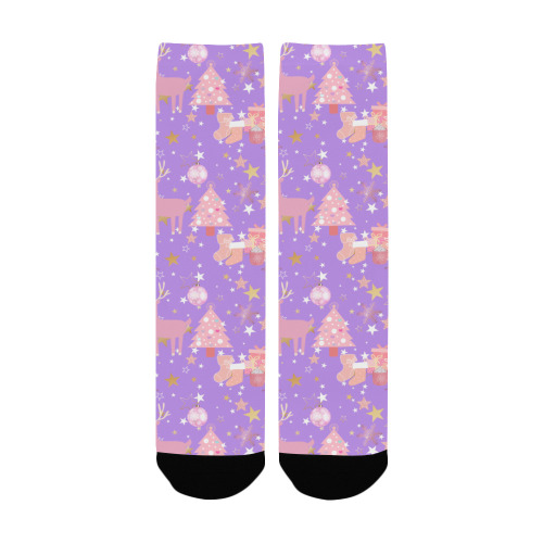 Pink and Purple and Gold Christmas Design Women's Custom Socks