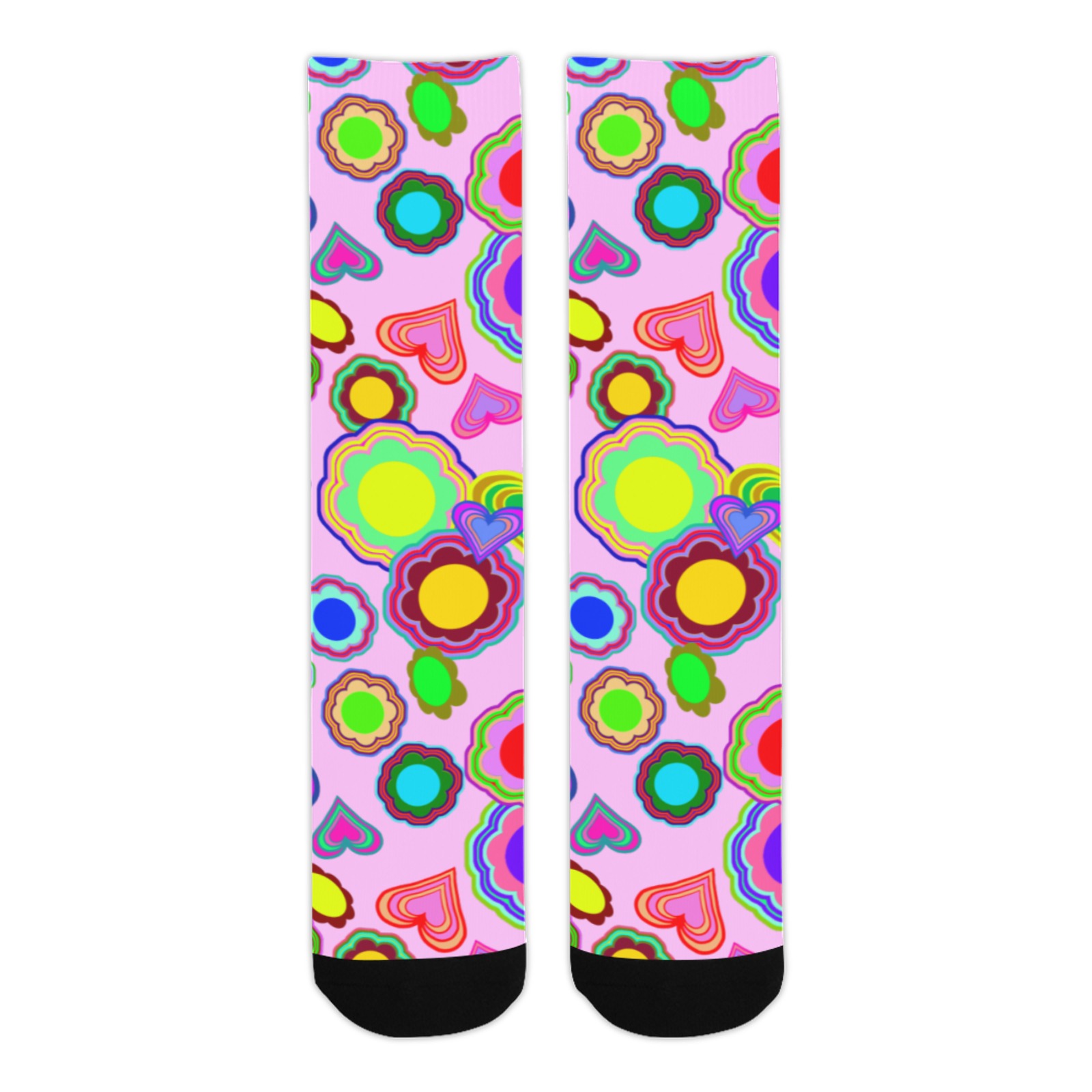 Groovy Hearts and Flowers Pink Trouser Socks (For Men)