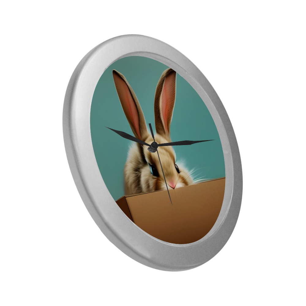 Bunny in a Box Silver Color Wall Clock
