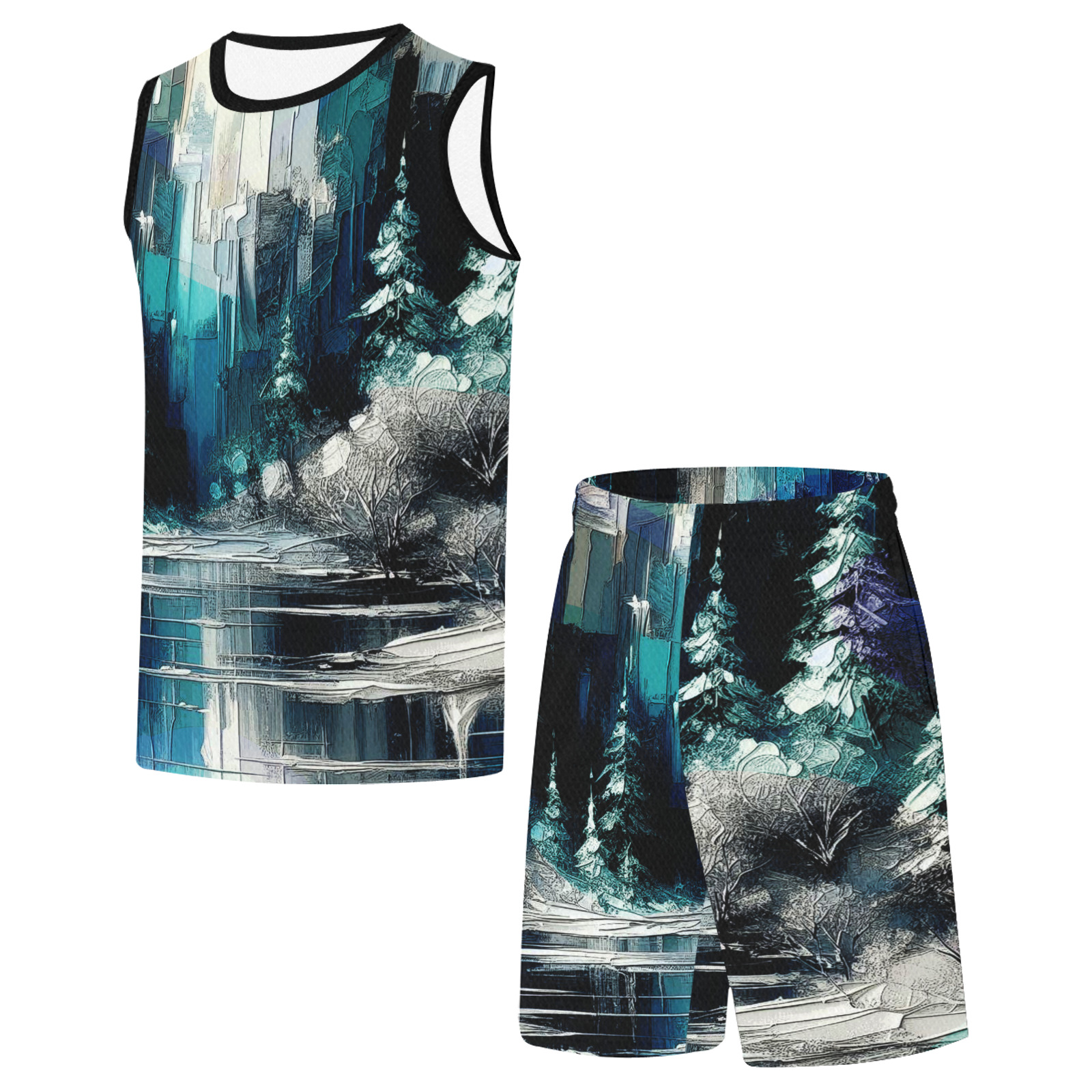 Painted City Winter Scene 1006 Basketball Uniform with Pocket