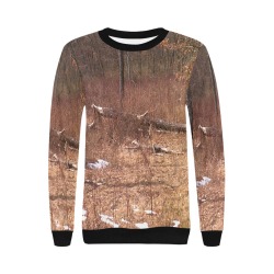 Falling tree in the woods Women's Rib Cuff Crew Neck Sweatshirt (Model H34)