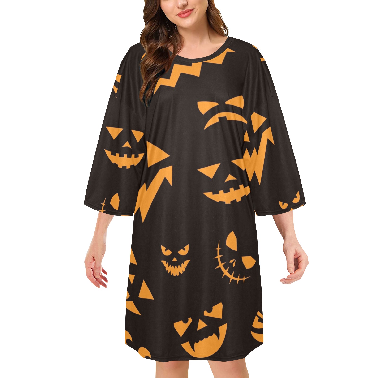 Halloween Pumpkin Nightshirt Women's Oversized Sleep Tee (Model T74)