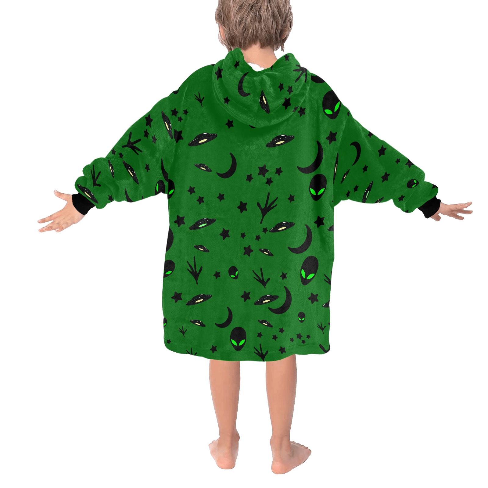 Aliens and Spaceships - Green Blanket Hoodie for Kids