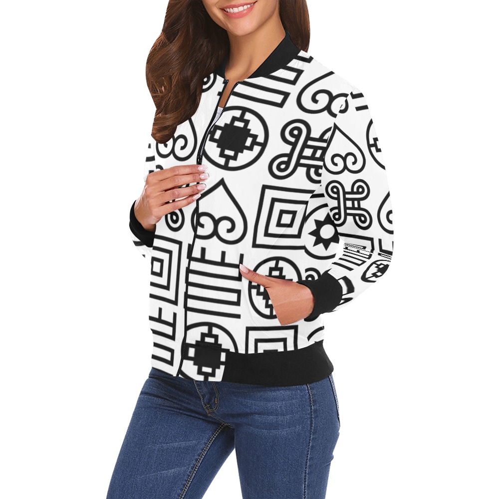 Maze Black & White Bomber Jacket All Over Print Bomber Jacket for Women (Model H19)