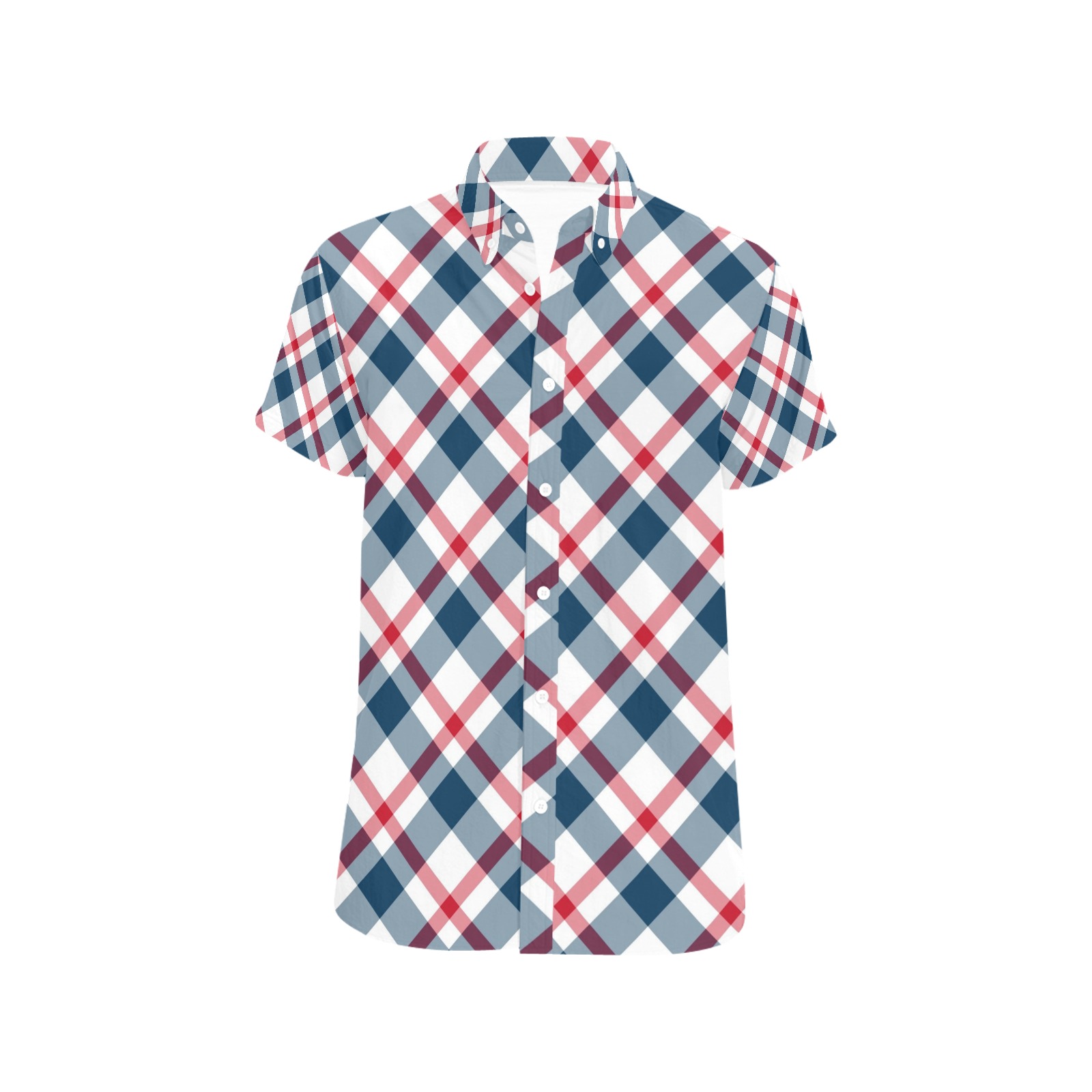 Red White Blue Plaid Men's All Over Print Short Sleeve Shirt (Model T53)