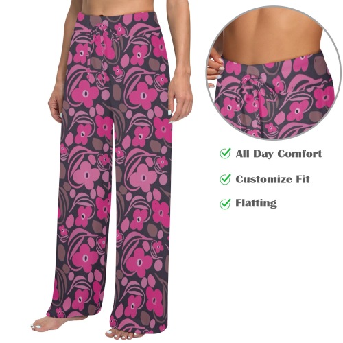 Retro pink floral Women's Wide Leg Lounge Pants (Model L77)