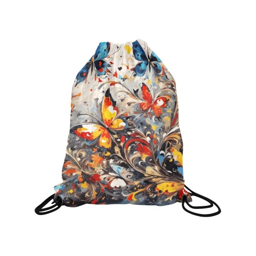 Decorative floral ornament and awesome butterflies Medium Drawstring Bag Model 1604 (Twin Sides) 13.8"(W) * 18.1"(H)