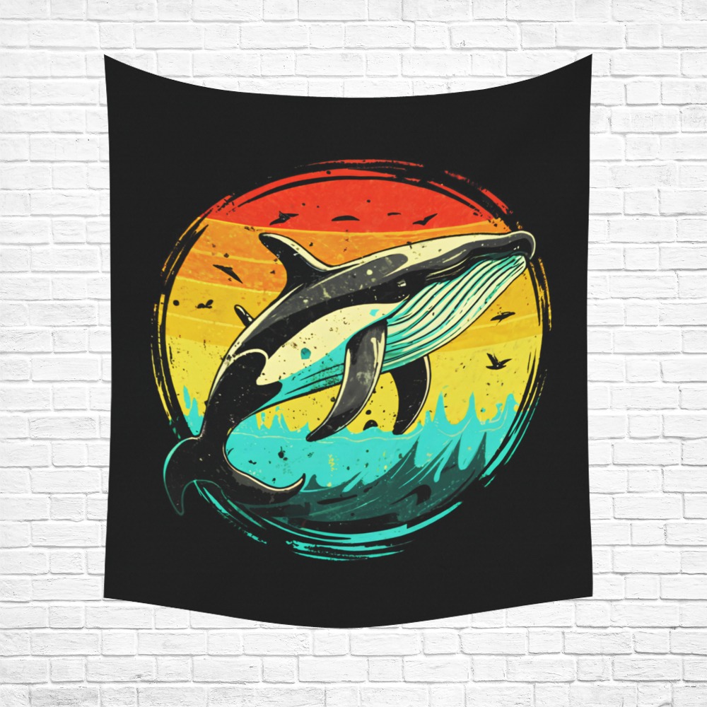 Breezy Whale Leap Polyester Peach Skin Wall Tapestry 51"x 60"