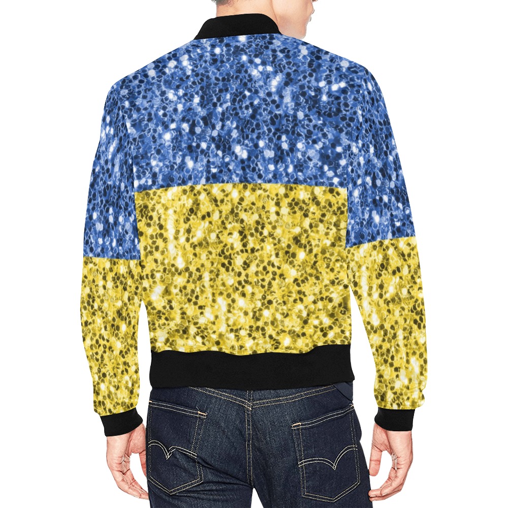 Blue yellow Ukraine flag glitter faux sparkles All Over Print Bomber Jacket for Men (Model H19)