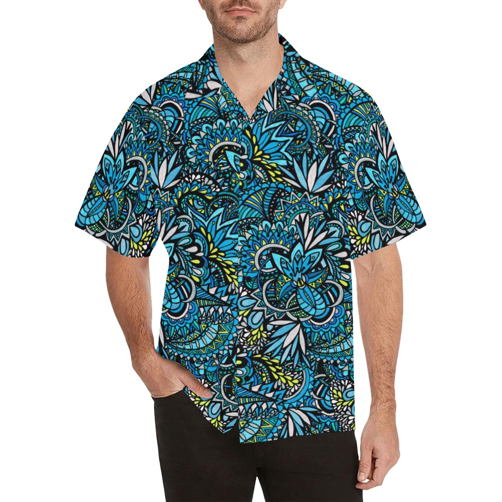 Cerulean Swirls Hawaiian Shirt (Model T58)