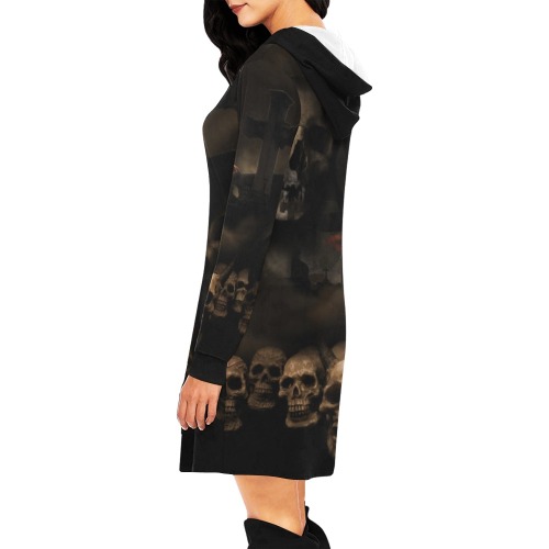 Gothic Skulls at Cemetery Halloween All Over Print Hoodie Mini Dress (Model H27)
