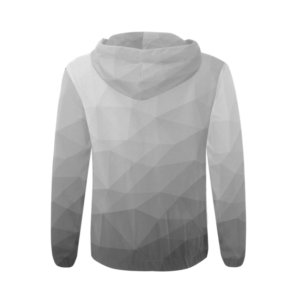 Grey Gradient Geometric Mesh Pattern All Over Print Full Zip Hoodie for Men (Model H14)