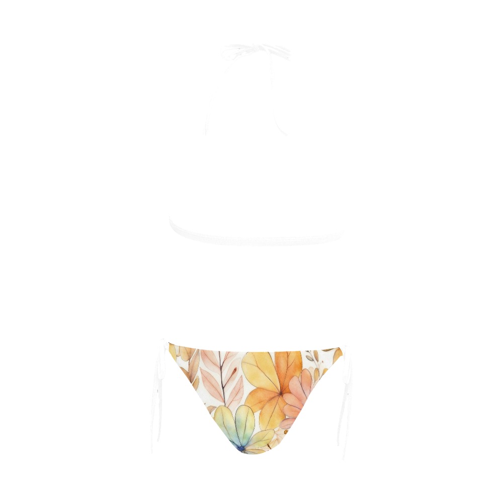Watercolor Floral 2 Buckle Front Halter Bikini Swimsuit (Model S08)