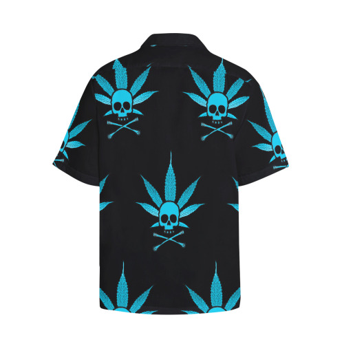 pot and crossbones blue on black Hawaiian Shirt with Chest Pocket&Merged Design (T58)