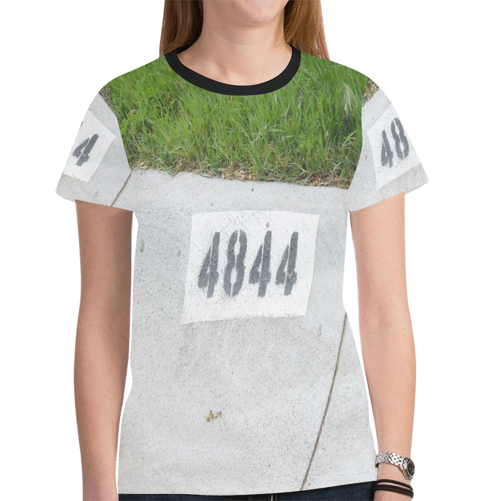 Street Number 4844 with black collar New All Over Print T-shirt for Women (Model T45)