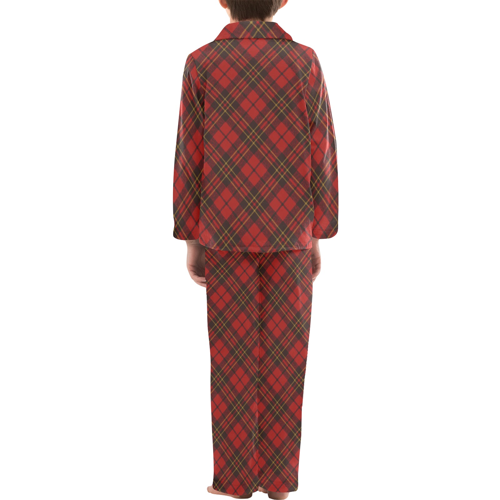 Red tartan plaid winter Christmas pattern holidays Big Boys' V-Neck Long Pajama Set