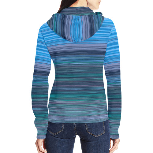 Abstract Blue Horizontal Stripes All Over Print Full Zip Hoodie for Women (Model H14)