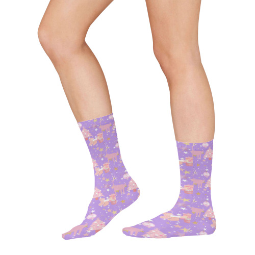 Pink and Purple and Gold Christmas Design All Over Print Socks for Women