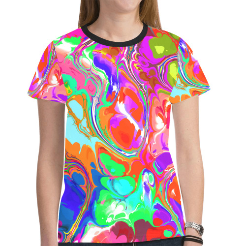 Psychedelic Abstract Marble Artistic Dynamic Paint Art New All Over Print T-shirt for Women (Model T45)