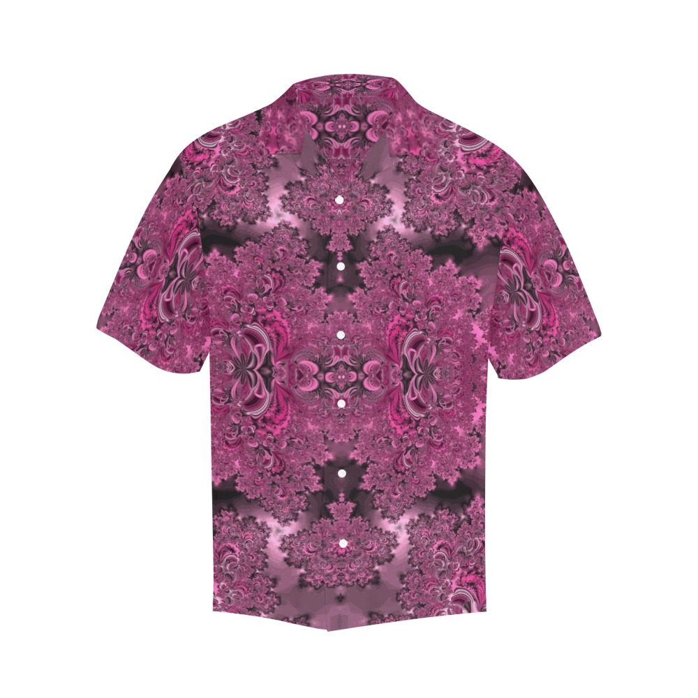 Pink Azalea Bushes Frost Fractal Hawaiian Shirt with Merged Design (Model T58)