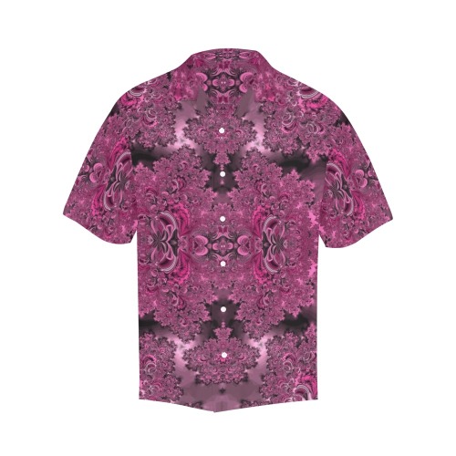 Pink Azalea Bushes Frost Fractal Hawaiian Shirt with Merged Design (Model T58)