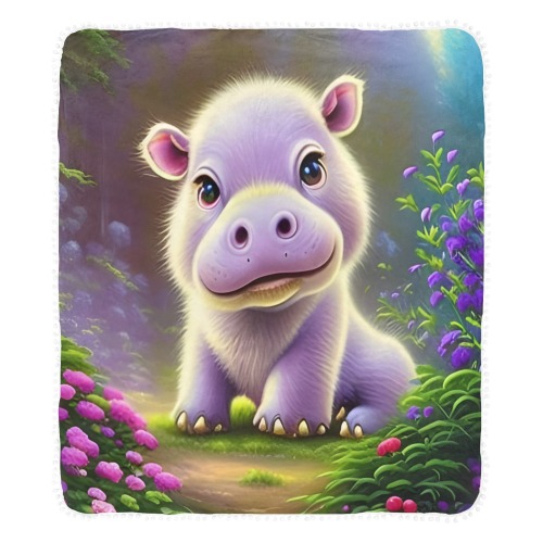 Baby Hippo Pom Pom Fringe Blanket 60"x80"