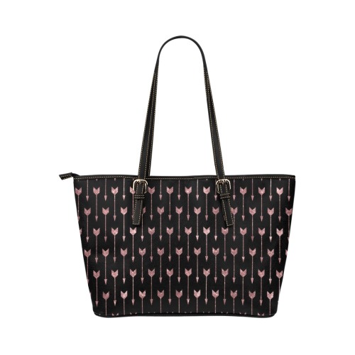 Rose Gold and Black Arrows Leather Tote Bag/Small (Model 1651)