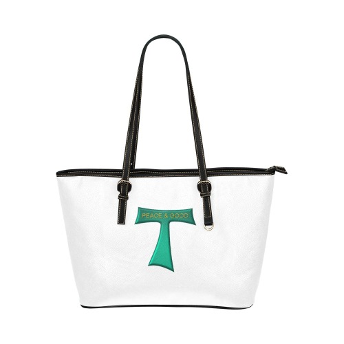 Franciscan Tau Cross Peace and Good Green Steel Metallic Leather Tote Bag/Small (Model 1651)