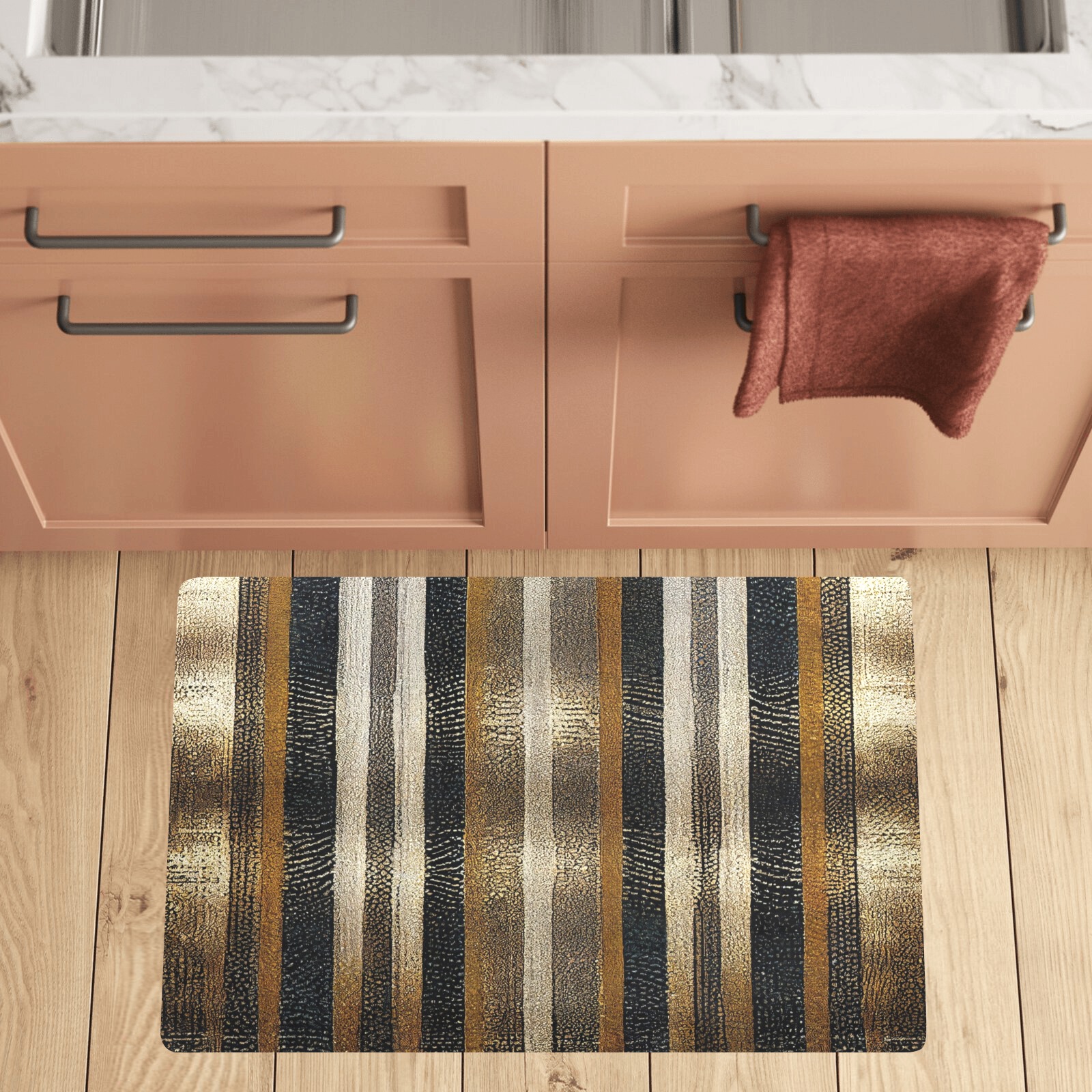 gold, silver and black striped pattern Kitchen Mat 32"x20"