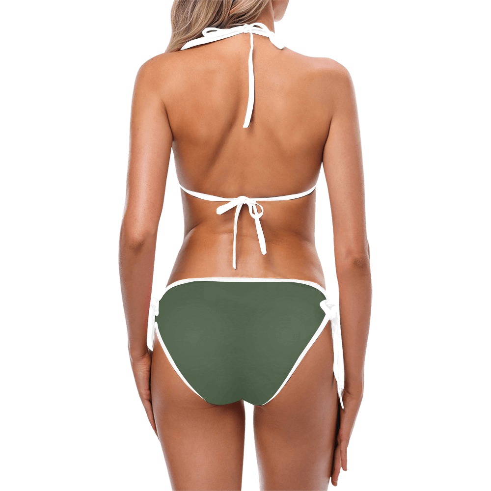 White Flower Swimwear Green Custom Bikini Swimsuit (Model S01)