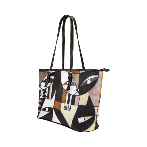 cats Leather Tote Bag/Large (Model 1651)