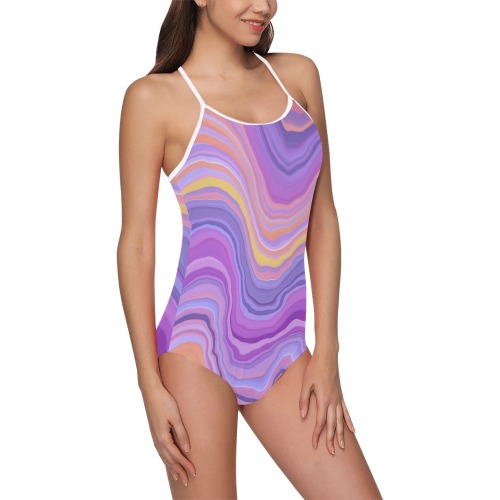Violet and orange waves-778 Strap Swimsuit ( Model S05)