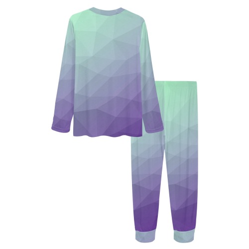 Purple green ombre gradient geometric mesh pattern Women's All Over Print Pajama Set