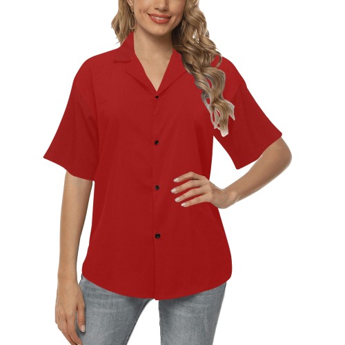 Dark Red All Over Print Hawaiian Shirt for Women (Model T58)