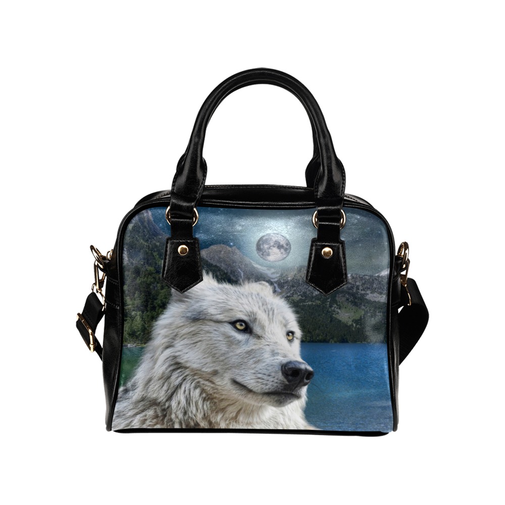 White Wolf and Moonlight Shoulder Handbag (Model 1634)