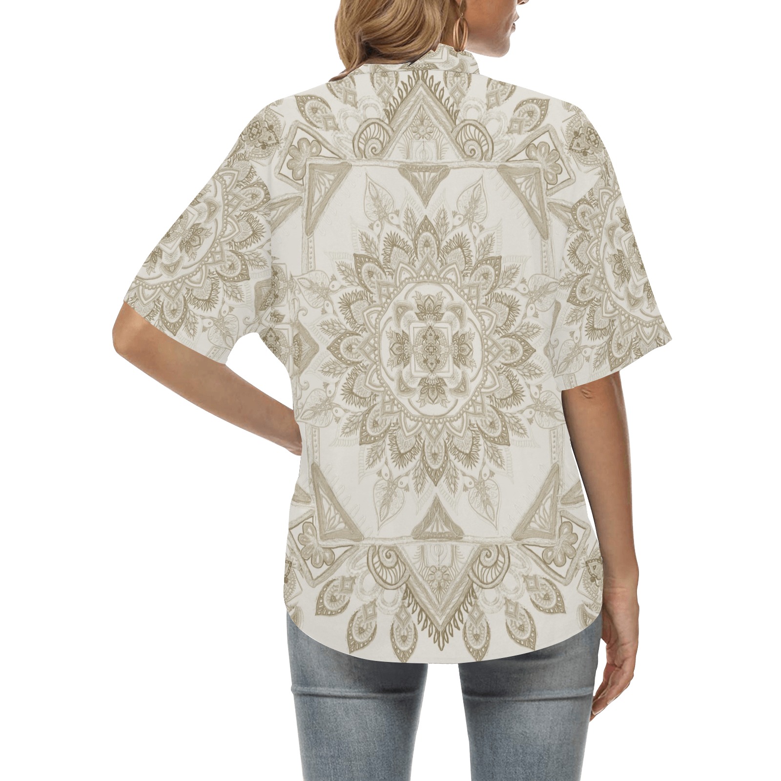 gamba beige All Over Print Hawaiian Shirt for Women (Model T58)