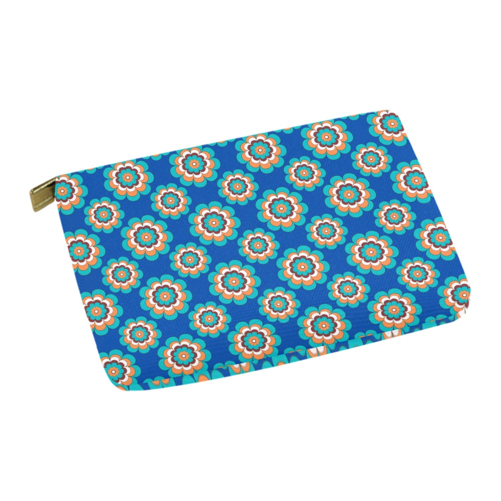 Turquoise Flowers on Blue Carry-All Pouch 12.5''x8.5''