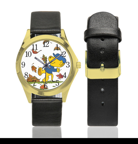 Ferald Amongst The Autumn Leaves Unisex Silver-Tone Round Leather Watch (Model 216)